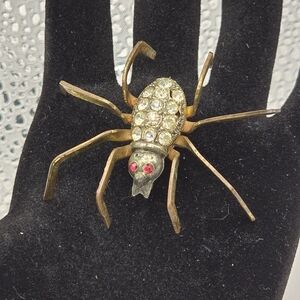 Vintage Art Deco Rhinestone Brass Spider Brooch